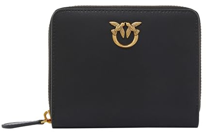 Pinko Taylor Zip Around Vitello Seta, Accessori da viaggio- Portafogli Donna, Z99q_nero-antique Gold, 13