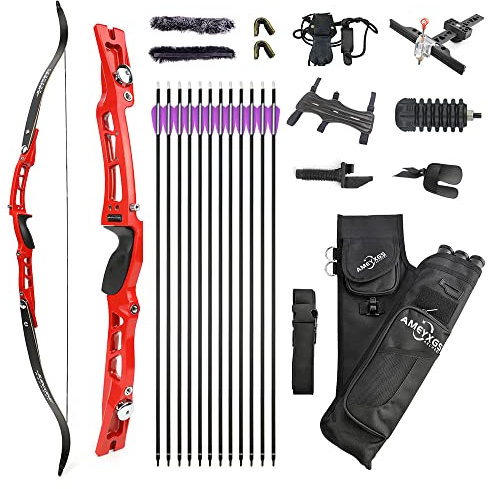 HNZMDY 66zoll Takedown Recurve Bogen Set für Erwachsene Jugendliche ILF Limbs 20-40lbs Jagdbogen Bogenschießen Wettkampf Athletischer Bogen Rechte Hand (20lbs, Rot)