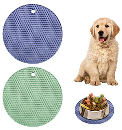 Leckmatte Hund, Schleckmatte Silikonmatte Rund, Napfunterlage, Hundenapf Unterlage, Katzen Silikonmatte, Geeignet für Mittlere und Kleine Haustiere, 2 Stücke