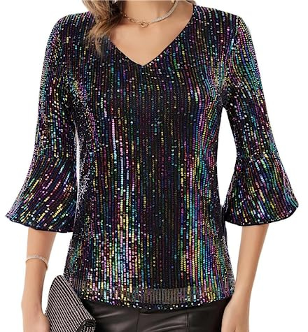 GRACE KARIN Party Oberteil Damen Festliche Blusen Pailletten Top Sexy Top Pailletten Oberteil Cl1559-07_2XL