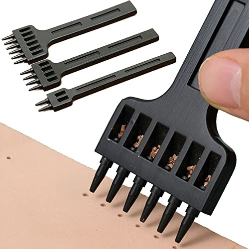 DXIA 3 Stück Zinken Stanze, Lederverarbeitung Set 6mm 2/4/6,DIY Edelstahl Flach Meißel,Prong Leder Stanzen Loch Werkzeug,DIY Metall Diamant Schnürung Leder Handwerk Locher Stanzen Werkzeug Nähen