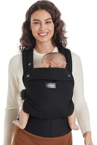 Momcozy Baby Carrier - Ergonomic, Cozy and Lightweight Carrier for 7-45lbs, Effortless to Put On, Ideal for Hands-Free Parenting, Enhanced Lumbar Support, Purehug for Infant to Toddler, Black