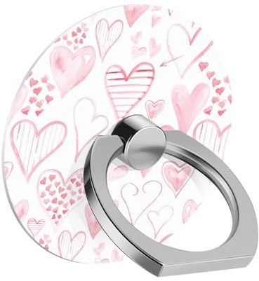 Bvkilrvc Phone Ring Holder Grip, Pink Love Heart Shape Cute Cell Phone Ring 360 Rotate Metal Finger Ring Socket Grip Kickstand Compatible with iPhone Samsung Galaxy LG Google Pixel iPad