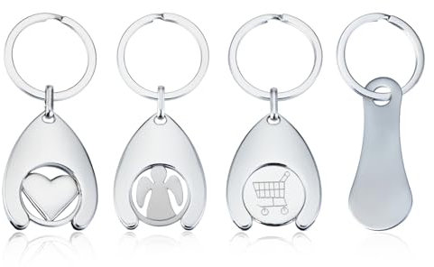 4 Stück Einkaufswagenchip Schlüsselanhänger Einkaufschip Edelstahl Einkaufswagen-Token Abnehmbarer Einkaufswagenchip Einkaufswagenlöser Einkaufswagen Trolley-Token Einkaufswagen-Tool (Style 1)