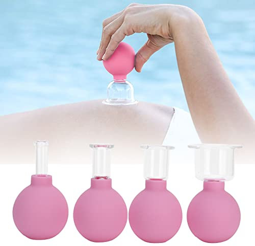 NSXAYIWE Coppettazione in Vetro, Coppette in Silicone di Vetro da 4 Pezzi, Coppette con Aspirazione Sottovuoto, Dispositivo di Coppettazione Compatibile Per Collo, Spalle, Braccia, Schiena Ecc.