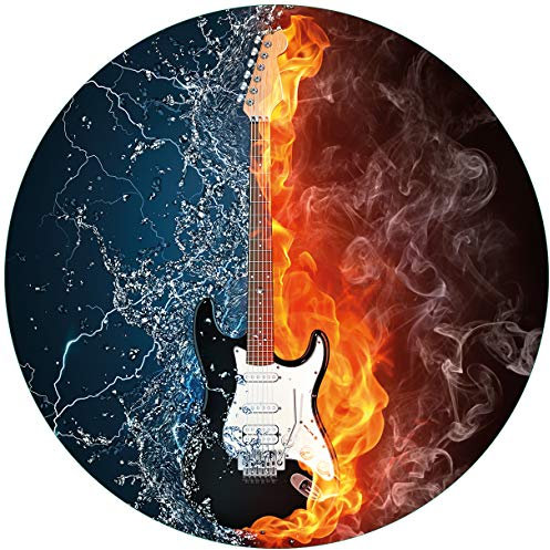 Wallario Glasbild rund Feuer-Wasser-Gitarre - Rund, 50 cm Durchmesser Wandbild Glas in Premium-Qualität: Brillante Farben, freischwebende Optik