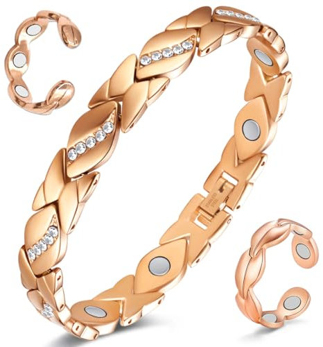 Cigmag Lymphdrainage Magnetarmband Damen Frauen Ultrastarke Magnete Titanstahl Magnetisches verstellbar mit Entnahmewerkzeug und Geschenkbox (Rose Gold)