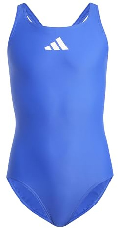 adidas Niñas Solid Small Logo Swimsuit, Semi Lucid Blue/White, 11-12 Years
