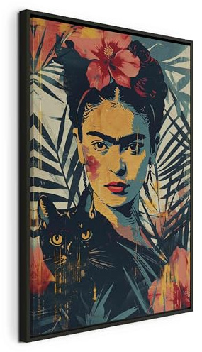 murando - Cuadro con Marco Negro Frida Kahlo 40x60 cm 1 Pieza - Imagen | Lienzo no Tejido Impresión Artística Decorativo Reproducción Retrato Mujer Colorido
