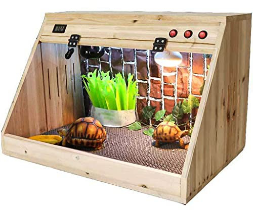 Zuchtbox, Reptilien-Terrarium, Acryl-Tank, abgeschrägte, vollständige Aufzuchtbox, Schildkröten-Tank-Box, Versteck, Glasbox, hölzerner Reptilien-Lebensraum (braun, 60 x 40 x 40 cm)