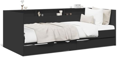 NITCA Daybed with Drawers,SIngle Guest Bed Sofa Bed, Pull out Trundle and Storage Drawer for Living Room and Bedroom,Cabin Bed for Living Room and Bedroom,Engineered Wood, Black 100x200 cm