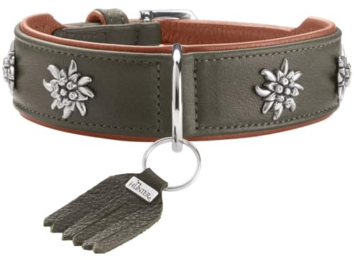 HUNTER München Hundehalsband | Rindsleder, ökologisch hergestellt, nachhaltig, Made in Germany, Farbe: Grün/Cognac, Größe: 50