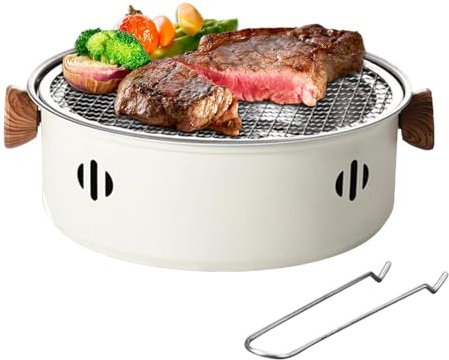 Grill da tavolo a carbonella, barbecue a carbone, barbecue da campeggio all'aperto, griglia rotonda da cortile antiaderente con griglia, griglia portatile a carbone da tavolo per interni ed esterni,