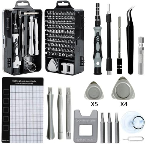 122 Pcs Precision Screwdriver Set, Mini Electronics Tool Kit, Dark Grey | Small Screwdriver Set with Torx Hex Star Torque DIY Repair for Phone, Laptop, Watch, Glasses, Ring Doorbell, Switch & PC