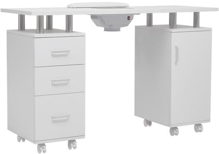 Vielllliving Nageltisch Professioneller Maniküretisch mit 3 Schubladen, 2800U/min Absaugung, Aluminium-Griffe & Kunststoffrollen, Klappbar, 120x45x76.5cm