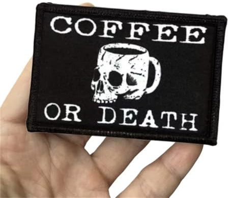 Patches Klett COFFEE OR DEATH Lustig Klett Patch Tactical Moral Aufnäher Applikationen für DIY Kleidung, Rucksäcke, Jacken, Jeans