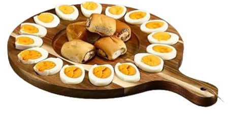 Generico Piatti Con Uova Alla Diavola - Con Uova Alla Diavola | Vassoio Per Uova Alla Diavola In Legno | Tagliere Per D'uova | Vassoio Da Portata Portauova Per Stoviglie Pasquali Con Manico | Por