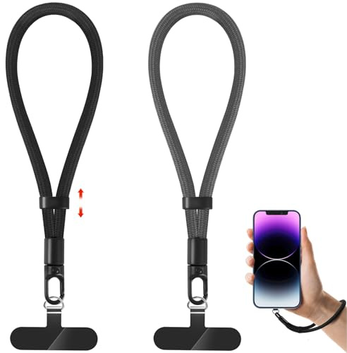 knIykmr Phone Lanyard, 2 Pack Adjustable Cell Phone Lanyard Strap, Hand Wrist Strap Lanyard with Tether Tabs for Smartphones (Black+Grey)