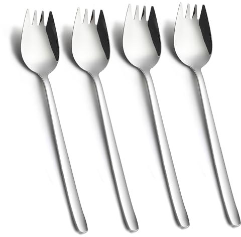 Sporks, 4 Stück 18/10 Edelstahl Sporks, Lang 18.8 cm Salatlöffel, Fruchtdessert Gebratene Reisnudelgabeln, Multifunktion Löffel und Gabel für Camping zu Hause oder auf Reisen