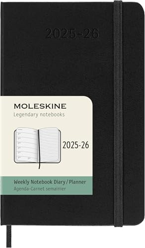 Moleskine Weekly Planner 2025-2026, Agenda Semanal 18 Meses Con Espacio para Notas, Tapa Dura y Cierre Elástico, Formato Pocket 9 x 14 cm, Color Negro