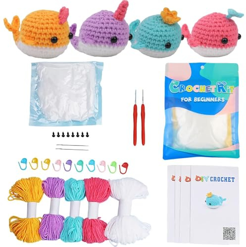 -Häkelset, Tier-Starter-Set | Strick-Starter-Set zum Stricken mit Walen und Meerestieren für Erwachsene, Easy Yarn Häkel-Starter-Set, komplettes Häkelset