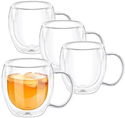 Wilmax | Doppelwandige Thermogläser mit Henkel | 4er-Set | 500 ml | Trinkgläser | Thermotassen | Teeglas | Latte Macchiato Gläser Set | Kaffeegläser | Cappuccino Gläser mit Henkel