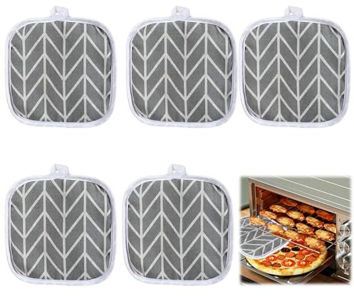 5 Pcs Cotton Pot Holders with Pocket - 18 * 18cm Heat Resistant Oven Square for Kitchen and Baking (Gray Diamond)