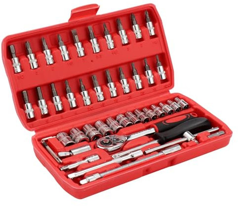 CROWNSHOP 46Pcs Socket Wrench Set 1/4 Socket Wrench Driver Bits Set Metric Tool Kit with Bits Set Quick Release Ratchet Wrench for DIY Home Car Repair