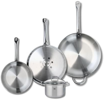 ELO 9510950 - Batería de cocina (4 piezas, juego de 3 estufas de cocina 24, 28 y 32 cm, 1 olla de 14 cm Elo Profi Citrin, acero inoxidable, inducción