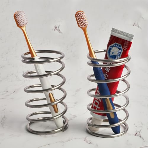 SOSMAR Spiral Zahnbürstenhalter Edelstahl, 2 Stück - Multifunktionale Aufbewahrung Ständer Halterung für Elektrische Zahnbürste, Zahnbürste, Zahnpasta, Make-up-Pinsel, Stifte u.a.