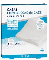 Sterilisierte Mullwindeln aus 100 % Baumwolle, hydrophil, Box mit 10 Stück, 4 Stück