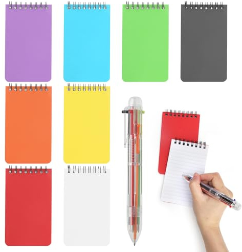 Notizblock Klein A7 8er Set, Buntes Kleines Notizbuch Set mit Dickem Papier & 6-Farben-Stift, NotizblöCke, Notizbuch Klein Zum Lernen, Tagebuchschreiben, für Einkaufslisten, Kreatives Schreiben