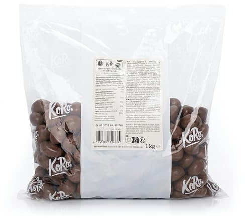 KoRo - Framboises lyophilisées enrobées de chocolat au lait 1 kg - Douceur sucrée - Enrobage de chocolat croquant - En guise de snack, de topping ou de cadeau