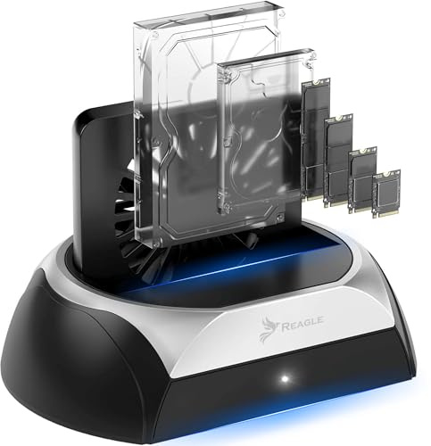 Reagle Docking Station Compatibil cu HDD și SSD SATA 2.5 și 3.5 NVMe M.2 2230 2242 2260 2280 Adattatore alloggiamento USB 22TB Compatibil cu Windows MacOS Linux