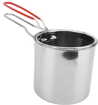 KIMISS Olla Freidora con Cesta, Buque de Filtro de Aceite de Acero Inoxidable 304, Recipiente de Aceite de Cocina para Cocina, Campamento y Uso Al Aire Libre