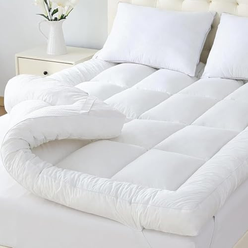 Pure Textile Mattress Topper, 137x190 cm, 10 cm Thick, Ultimate Protection, Noiseless & Anti Allergenic Quilted Cooling, Easy Fit & Machine Washable