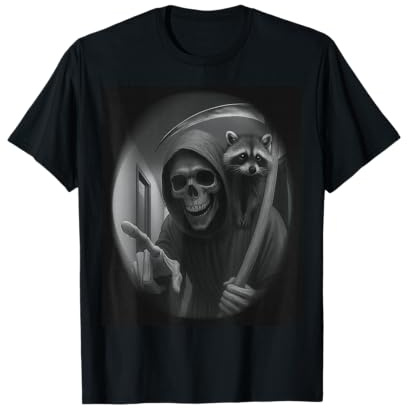 Funny Grim Reaper Raccoon Dark Humor Halloween Graphic Men T-Shirt