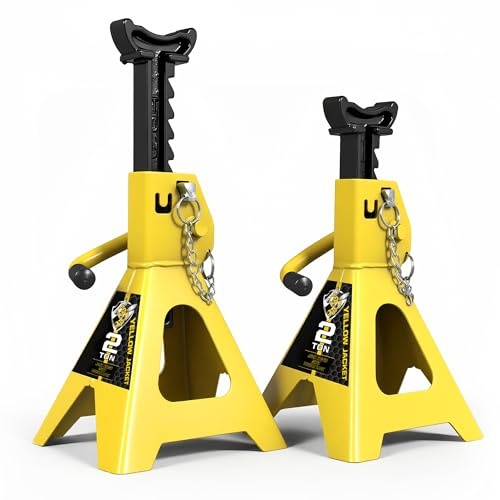 YELLOW JACKET 2 Ton Jack Stands (1 Pair) – Double-Locking Design for Cars & SUVs, 4400 lb Capacity, Premium Steel Construction