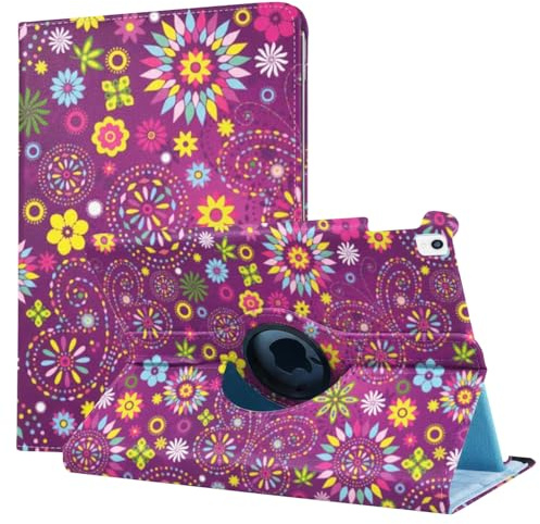 World biz Funda giratoria para iPad de 10ª generación (2022) de 10.9 pulgadas, rotación de 360 grados, funda protectora de piel, función atril, encendido y apagado automático (flores)
