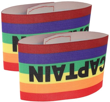 Hohopeti 2 Pièces Brassard de Capitaine de Football Large Ajustable Élastique Rainbow pour Adultes et Jeunes Bandeau Leadership Visible pour Entraînement et Matchs Équipe