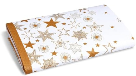 VEPATIM 6 Weihnachtstischdecke weiß mit goldenen Sternen gefaltet aus Papier 120 x 180 cm
