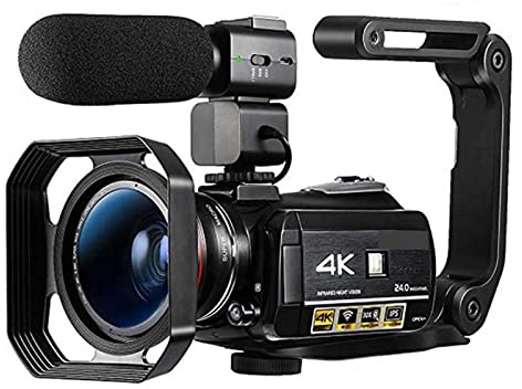 Caméra vidéo 4K, caméscope avec vision nocturne infrarouge, capacités WiFi, caméra de vlogging professionnelle pour la création de contenu Full HD