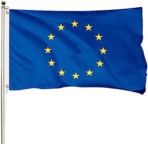 FSFLAG Drapeau de l'Union européenne de 1,2 x 1,8 m, drapeau de l'UE en polyester renforcé 400D avec 2 œillets en laiton, résistant à la décoloration et robuste pour une utilisation en extérieur