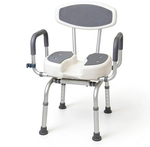 EasyVibe Duschstuhl 360° Drehbar für Senioren, 52cm Breiter Duschhocker mit 3D U-Ausschnitt, 1,25mm Aluminiumrahmen, Gepolsterte Armlehnen, Belastbar bis 150kg