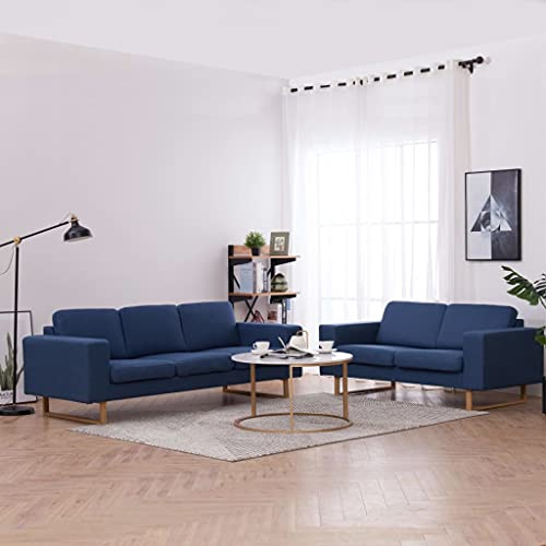 Owoxanthellate Blau 2-Sitzer+3-Sitzer Sofagarnitur Stoff 156 x 82 x 75 cm & 200 x 82 x 75 cm Holzrahmen Recamiere Modernes Design für Wohnzimmer Büro Schlafzimmer