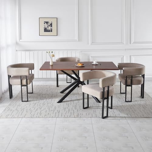 stone princess 4er Set Esszimmerstühle mit Armlehnen: Gepolsterte Bouclé Stühle mit Schwarzen Metallbeinen - Moderner Küchenstuhl für Esszimmer Wohnzimmer Schlafzimmer (Khaki, 4er)