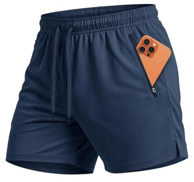MAGCOMSEN Men's 5 Inch Running Shorts Quick Dry Lightweight Gym Shorts | Linerless, 4-way Stretch, Mesh Breathable, 2 Zipper Pockets, External Elastic Drawstring, Split-leg