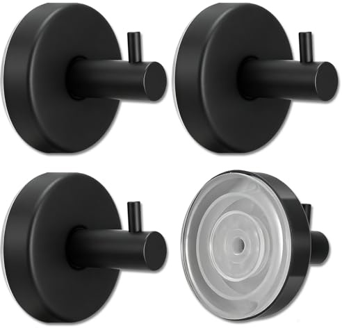 Fayskpwe 4 Gancho de Ventosa Acero Inoxidable, Extra Fuerte, Negro | Gancho Ventosa para Toalla Toallero Sin Perforar, Fáciles de Instalar, Ideal Para Accesorios de Baño y Cocina en el Hogar