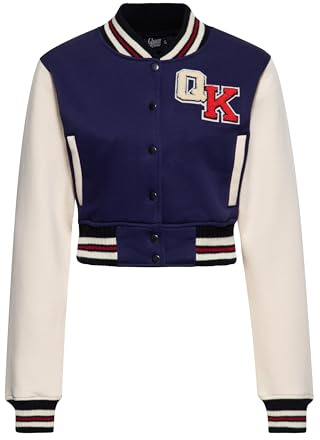 Queen Kerosin Damen Collegejacke Cropped Varsity Jacket Sweatjacke Stickerei Chenille Patch Retro Vintage 50s Rockabilly Rockabella Pin-up Wild Rebel