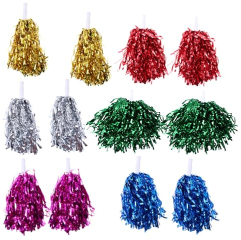 HEMOTON Lot de 12 Pompons de Cheerleading en Pet Légers Manche Droit, Design Attrayant et Brillant, pour Performances et Événements Sportifs des Garçon et Filles et Plusieurs Styles